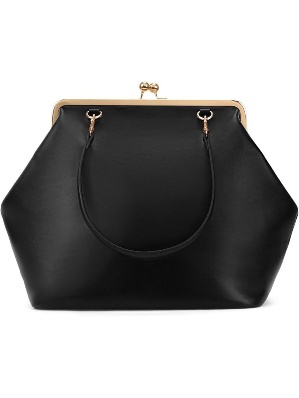 Stylish Large Women's Kiss Lock Handbag - PU Leather Top Handle Tote & Clutch